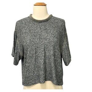 The Kooples Top Black Gray Silver Ball Bearing Collar Unique Boxy EUC Size 2